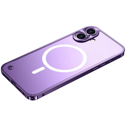 For iPhone 16 Metal Clear Case Compatible with MagSafe Safety Lock Back Cover