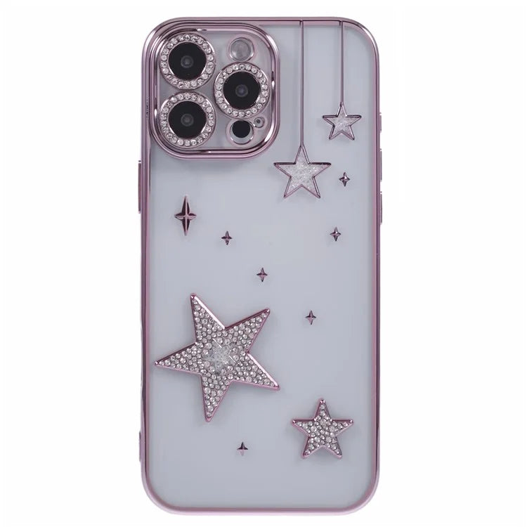 For iPhone 16 Pro Case 3D Bling Stars Electroplating TPU Clear Phone Case