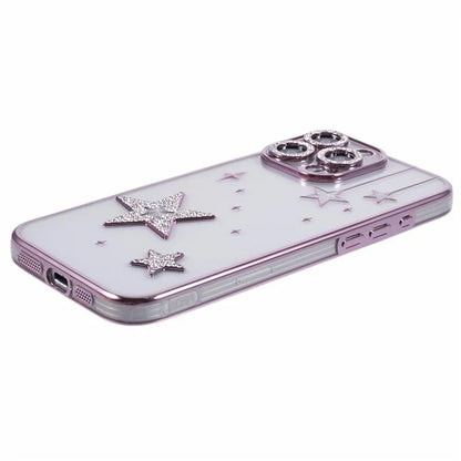 For iPhone 16 Pro Case 3D Bling Stars Electroplating TPU Clear Phone Case