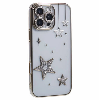 For iPhone 16 Pro Case 3D Bling Stars Electroplating TPU Clear Phone Case