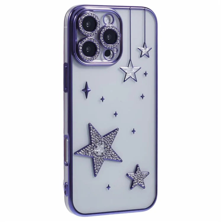 For iPhone 15 Pro Max Case 3D Bling Stars Electroplating TPU Clear Phone Case