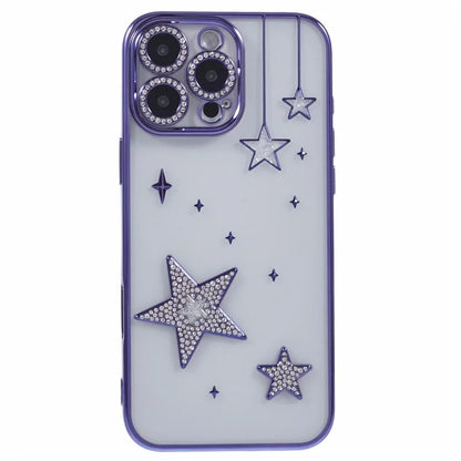For iPhone 15 Pro Max Case 3D Bling Stars Electroplating TPU Clear Phone Case