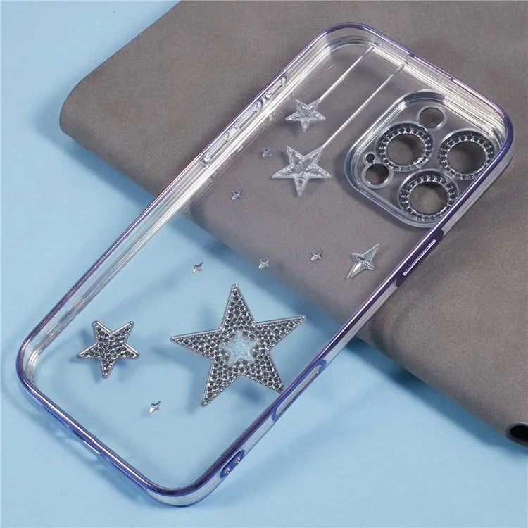 For iPhone 15 Pro Max Case 3D Bling Stars Electroplating TPU Clear Phone Case