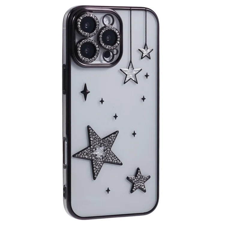 For iPhone 15 Pro Max Case 3D Bling Stars Electroplating TPU Clear Phone Case