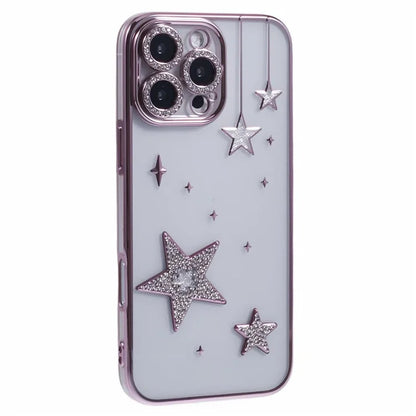 For iPhone 15 Pro Max Case 3D Bling Stars Electroplating TPU Clear Phone Case