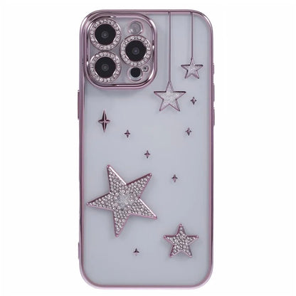 For iPhone 15 Pro Max Case 3D Bling Stars Electroplating TPU Clear Phone Case