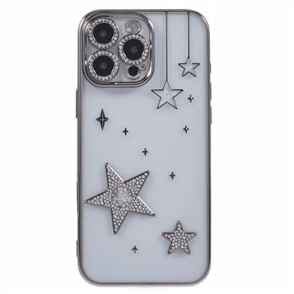 For iPhone 15 Pro Max Case 3D Bling Stars Electroplating TPU Clear Phone Case