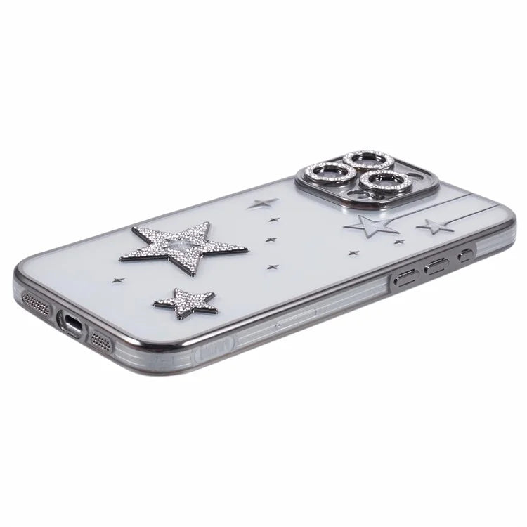 For iPhone 15 Pro Max Case 3D Bling Stars Electroplating TPU Clear Phone Case