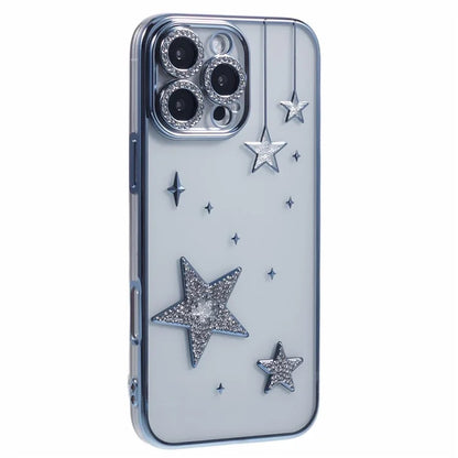 For iPhone 15 Pro Max Case 3D Bling Stars Electroplating TPU Clear Phone Case