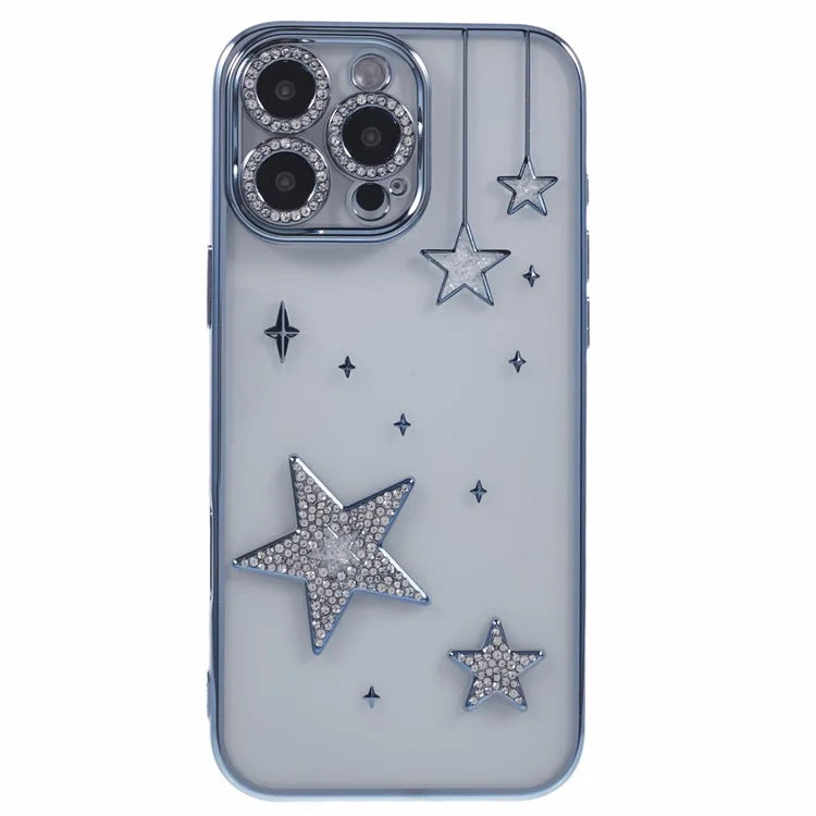 For iPhone 15 Pro Max Case 3D Bling Stars Electroplating TPU Clear Phone Case