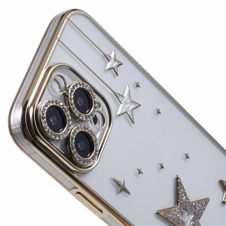 For iPhone 15 Pro Max Case 3D Bling Stars Electroplating TPU Clear Phone Case