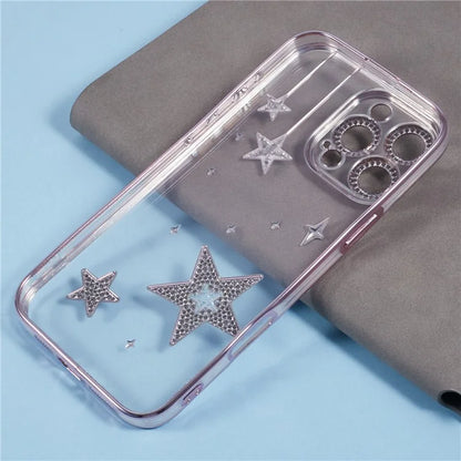 For iPhone 15 Pro Case 3D Bling Stars Electroplating TPU Clear Phone Case