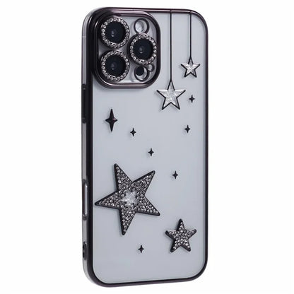 For iPhone 14 Pro Case 3D Bling Stars Electroplating TPU Clear Phone Case