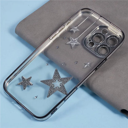 For iPhone 14 Pro Case 3D Bling Stars Electroplating TPU Clear Phone Case