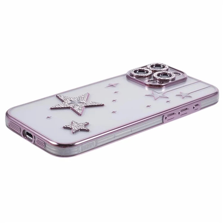 For iPhone 14 Pro Case 3D Bling Stars Electroplating TPU Clear Phone Case