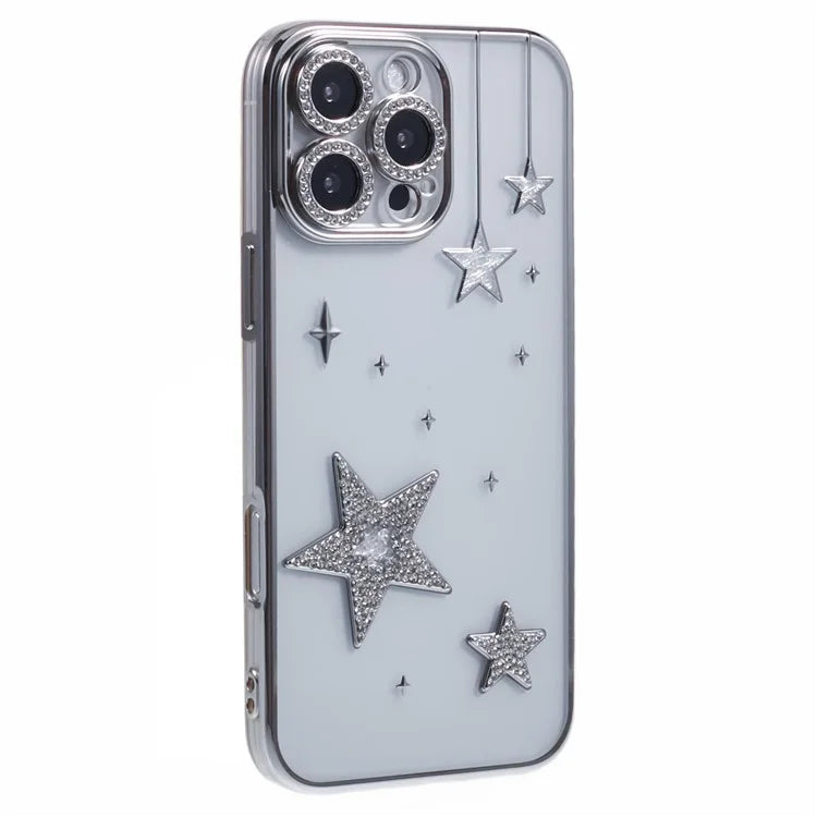 For iPhone 14 Pro Case 3D Bling Stars Electroplating TPU Clear Phone Case