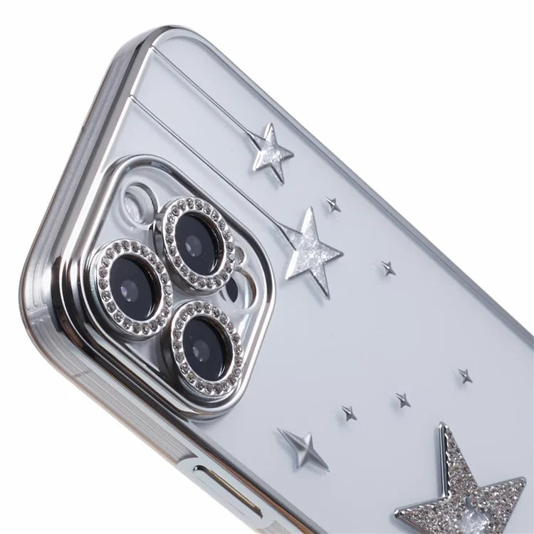 For iPhone 14 Pro Case 3D Bling Stars Electroplating TPU Clear Phone Case