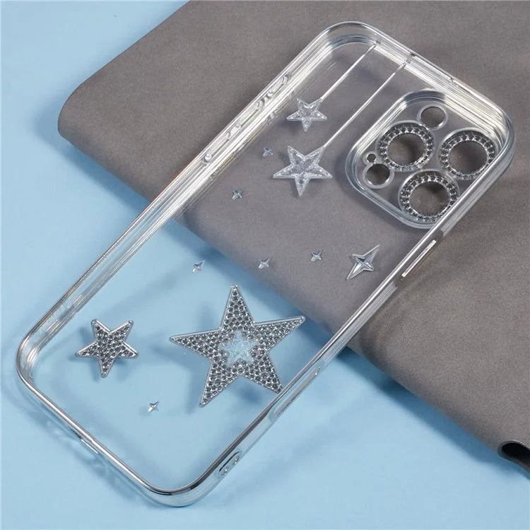 For iPhone 14 Pro Case 3D Bling Stars Electroplating TPU Clear Phone Case