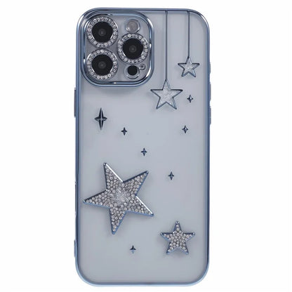 For iPhone 14 Pro Case 3D Bling Stars Electroplating TPU Clear Phone Case