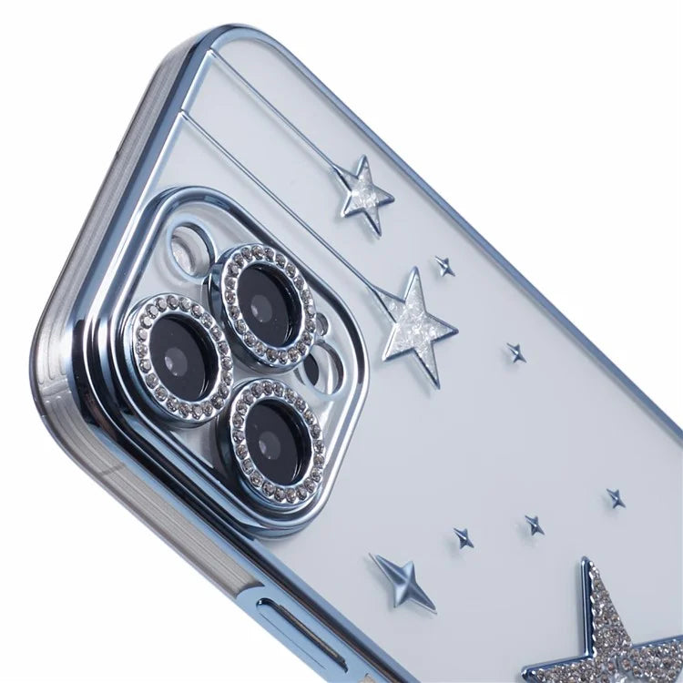 For iPhone 14 Pro Case 3D Bling Stars Electroplating TPU Clear Phone Case