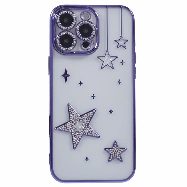 For iPhone 13 Pro Case 3D Bling Stars Electroplating TPU Clear Phone Case