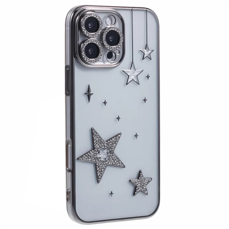 For iPhone 13 Pro Max Case 3D Bling Stars Electroplating TPU Clear Phone Case