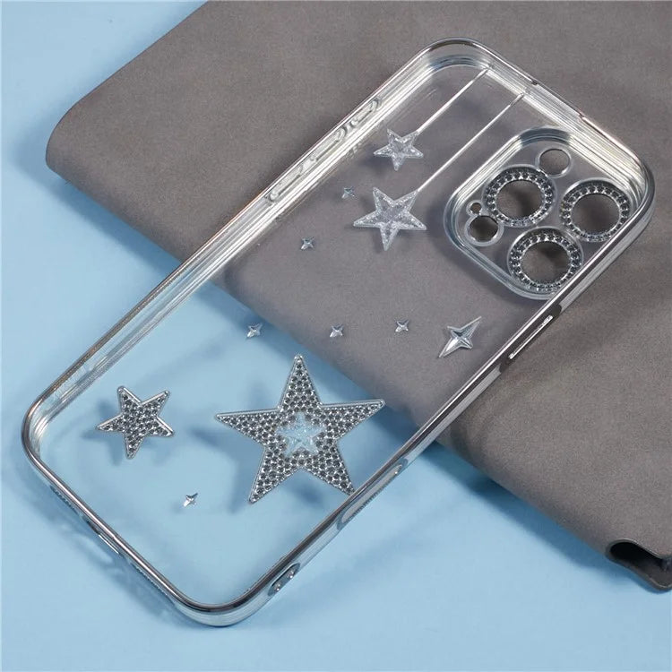 For iPhone 13 Pro Max Case 3D Bling Stars Electroplating TPU Clear Phone Case