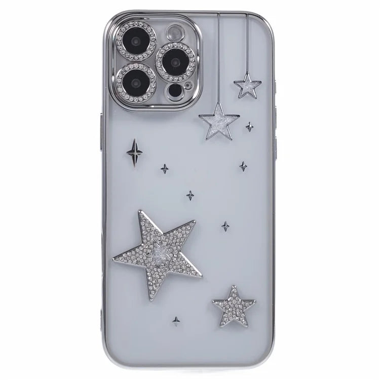 For iPhone 13 Pro Max Case 3D Bling Stars Electroplating TPU Clear Phone Case