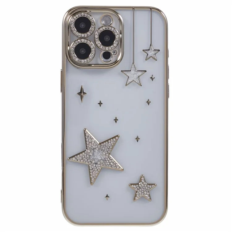 For iPhone 13 Pro Max Case 3D Bling Stars Electroplating TPU Clear Phone Case