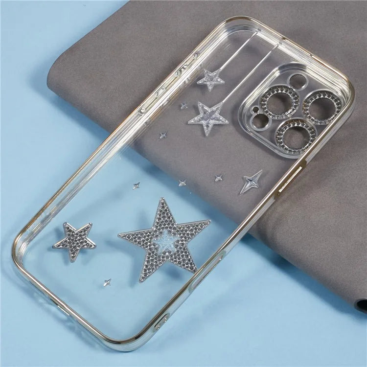For iPhone 13 Pro Max Case 3D Bling Stars Electroplating TPU Clear Phone Case