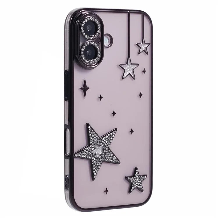 For iPhone 16 Case 3D Bling Stars Electroplating TPU Clear Phone Case