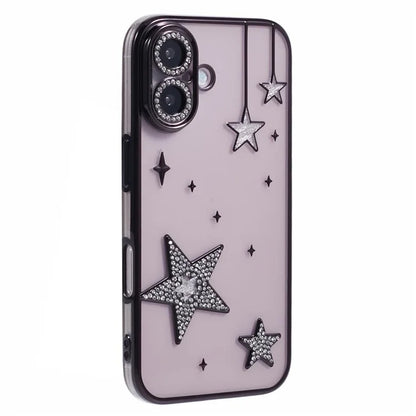For iPhone 16 Case 3D Bling Stars Electroplating TPU Clear Phone Case