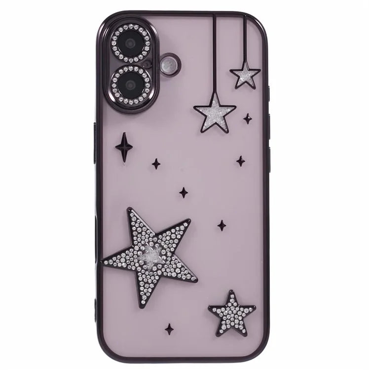 For iPhone 16 Case 3D Bling Stars Electroplating TPU Clear Phone Case