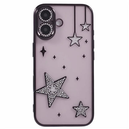 For iPhone 16 Case 3D Bling Stars Electroplating TPU Clear Phone Case
