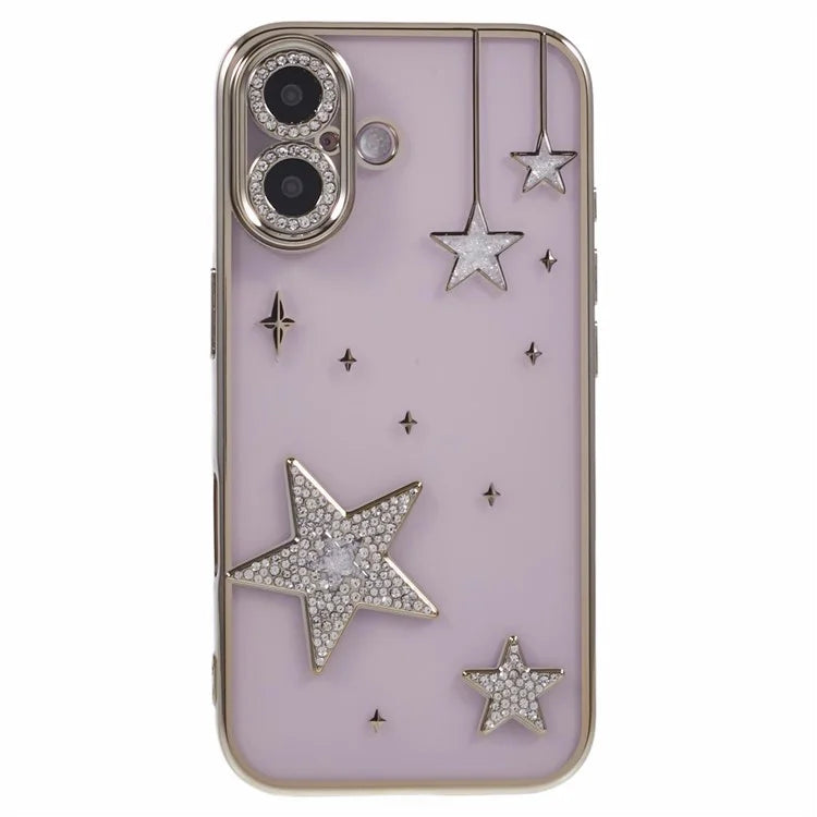 For iPhone 16 Case 3D Bling Stars Electroplating TPU Clear Phone Case