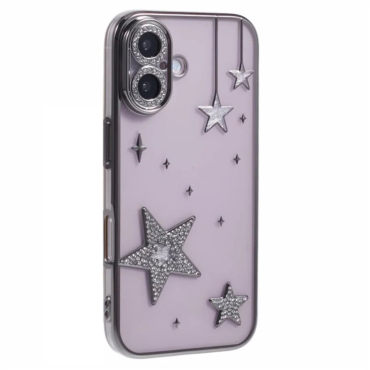 For iPhone 16 Case 3D Bling Stars Electroplating TPU Clear Phone Case