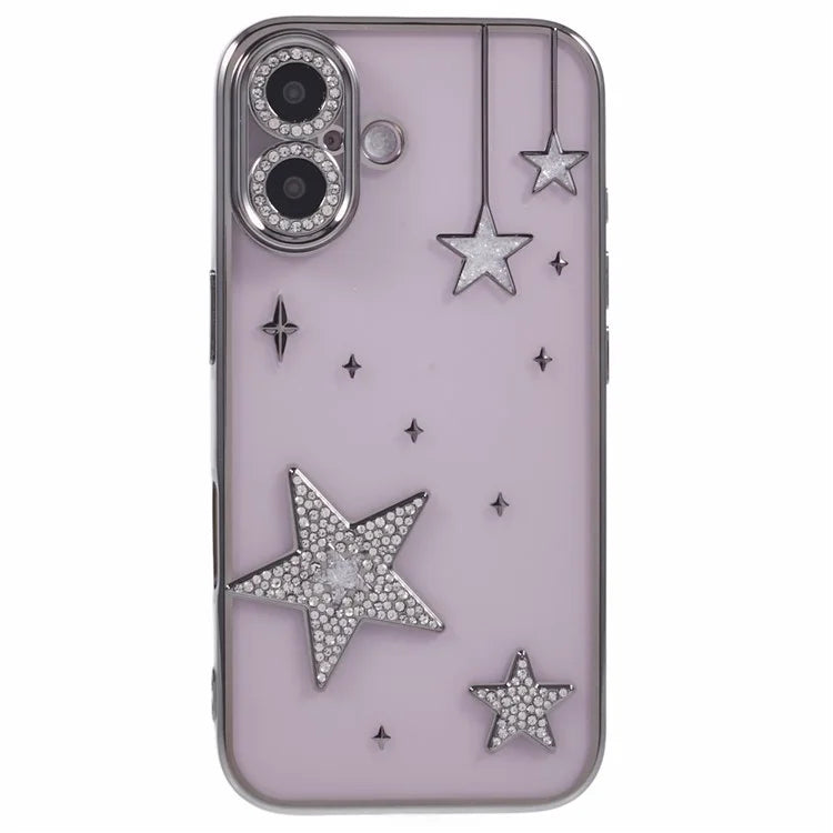 For iPhone 16 Case 3D Bling Stars Electroplating TPU Clear Phone Case