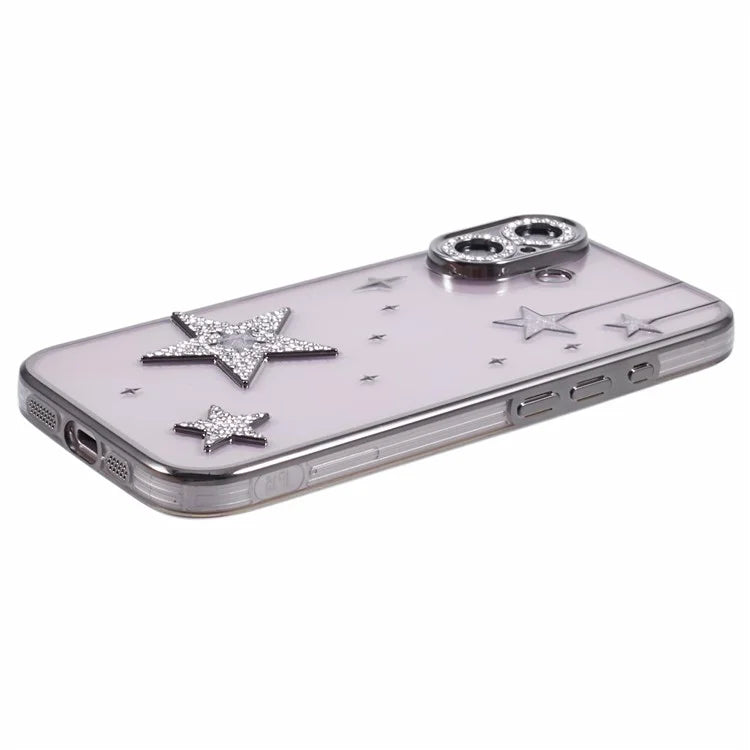 For iPhone 16 Case 3D Bling Stars Electroplating TPU Clear Phone Case