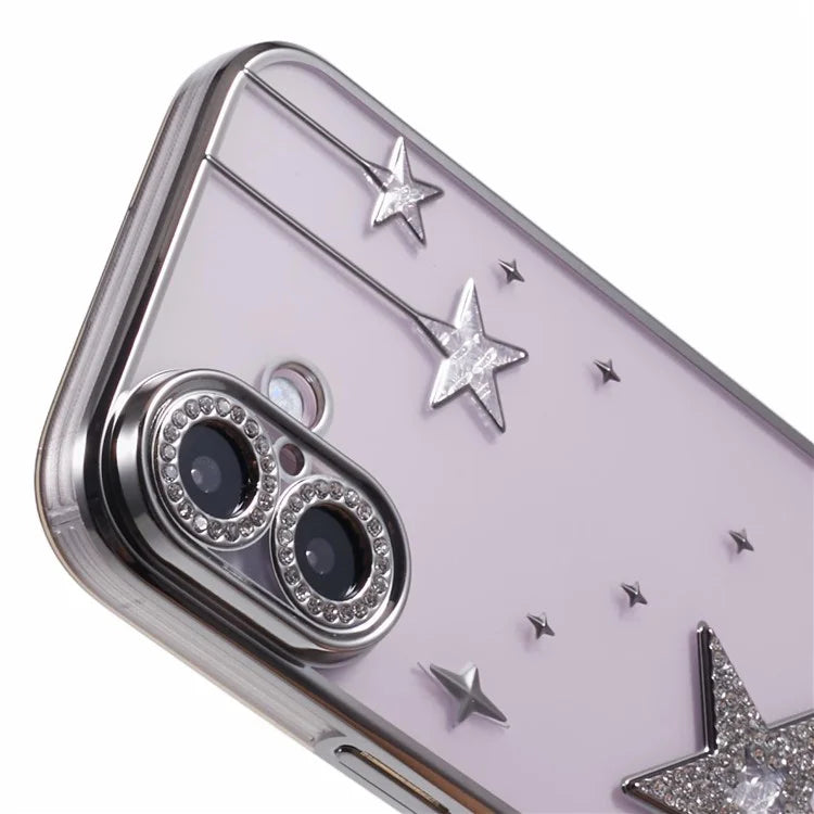 For iPhone 16 Case 3D Bling Stars Electroplating TPU Clear Phone Case