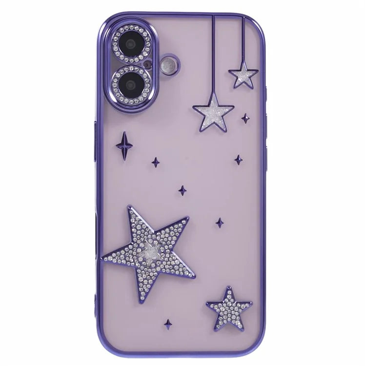 For iPhone 16 Case 3D Bling Stars Electroplating TPU Clear Phone Case
