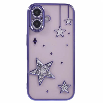 For iPhone 16 Case 3D Bling Stars Electroplating TPU Clear Phone Case