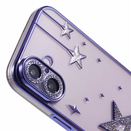 For iPhone 16 Case 3D Bling Stars Electroplating TPU Clear Phone Case