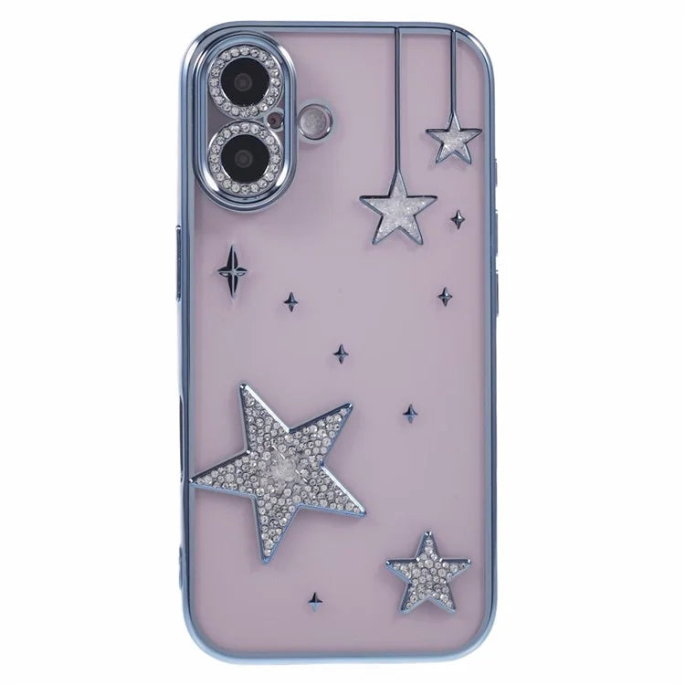 For iPhone 16 Case 3D Bling Stars Electroplating TPU Clear Phone Case