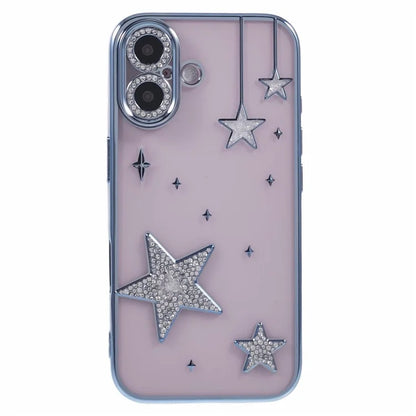 For iPhone 16 Case 3D Bling Stars Electroplating TPU Clear Phone Case