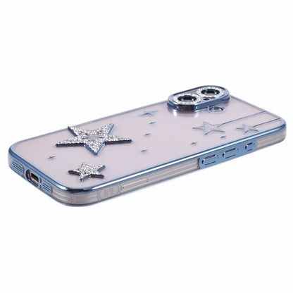 For iPhone 16 Case 3D Bling Stars Electroplating TPU Clear Phone Case