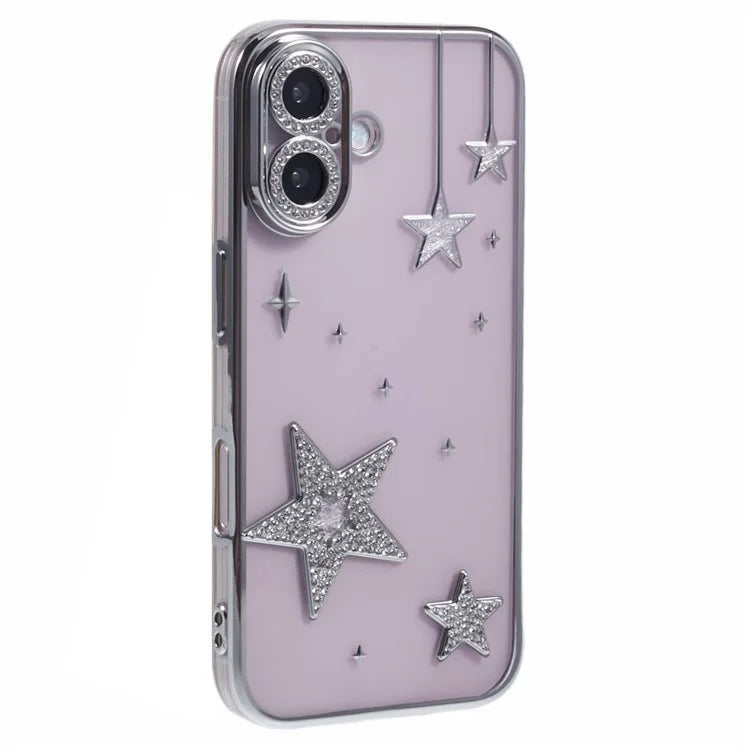 For iPhone 16 Case 3D Bling Stars Electroplating TPU Clear Phone Case