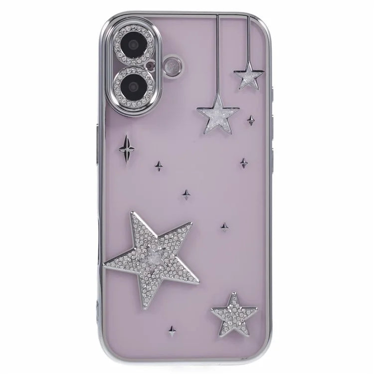 For iPhone 16 Case 3D Bling Stars Electroplating TPU Clear Phone Case
