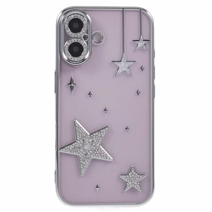 For iPhone 16 Case 3D Bling Stars Electroplating TPU Clear Phone Case