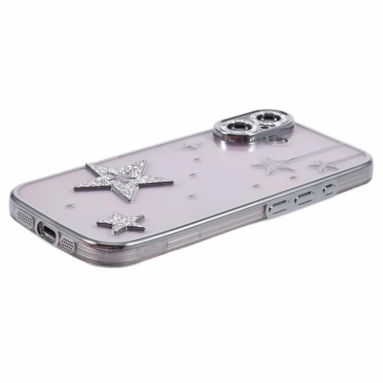 For iPhone 16 Case 3D Bling Stars Electroplating TPU Clear Phone Case