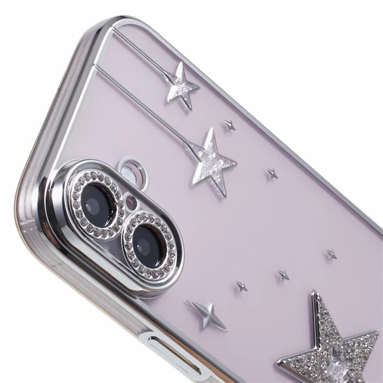 For iPhone 16 Case 3D Bling Stars Electroplating TPU Clear Phone Case